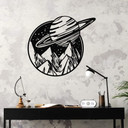 Wandtattoo Weltraum - Saturn über Berglandschaft - Rund