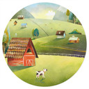 Kolorowa naklejka na ścianę farma w górach - DigitalArtsi - Round