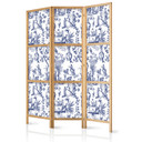 Japanischer Paravent, Raumteiler freistehend, Trennwand - Rome and Botany: Blue Greek and Plant Patt
