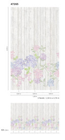 Fototapet med små blomster på træhegn Grå, træ-effekt 2,70 x 1,59 m