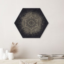 Sekskantet billede Elegant mandala i sort og guld - Bloomery Decor - Aluminium dibond
