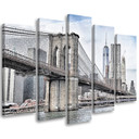 Lærredstryk 5 stykker, Brooklyn Bridge City New York
