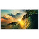 Lærredstryk 3 stykker, Waves Sky Sunset
