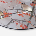 Tableau sur alu-Dibond rond Li - Trois oiseaux dans un paysage d'hiver