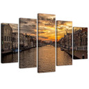 5 stykke lærredstryk City River Sunset