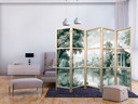 Japanischer Paravent, Raumteiler freistehend, Trennwand - Retro Vintage Landscape in Greens