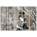 Lærred print 5 dele, geisha og bambus