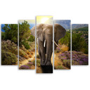 5 stykke lærredsprint, Elephant Safari Africa Nature