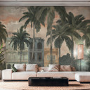 Palmer huse vintage beige grøn 371x280 cm Ikke-vævet tapet