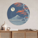 Billede Fuldmåne over toppen af Fuji-san - Roze - rund – print på aluminium (Alu-Dibond)