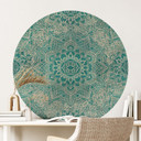 Naklejka na ścianę Mandala Boho złoto-zielona - Bloomery Decor - Okrągła