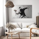 Alu-Dibond brossé avec Effet Doré, Argenté & Cuivré - Le lanceur de fleurs - Banksy
