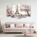 5 stykke lærred print Eiffeltårnet Pastel Pink