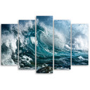 5 stykke lærredstryk Sea Ocean Waves