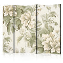 Paravent, Raumteiler freistehend, Trennwand - Retro Vintage Flowers in Soft Cream and Green Colors