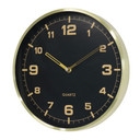 Horloge murale aluminium noir et or, horloge à quartz ronde avec grands chiffres 30x30x4 cm