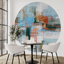 Fotobehang Abstract Kleurenspel Blauw Oranje - Cheney - Rond