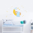Wallsticker Bjørn, måne og stjerne (blå) som er selvoplysende i mørke - vægprint