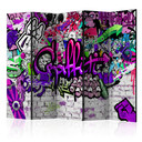 Paravent Séparation de pièce - Graffiti violet, 5 pièces - 225x172 cm
