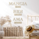 Décoration murale en bois placage de peuplier - Mangia bene, Ridi spesso, Ama mo