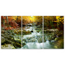 3 stykke lærred Print Autumn Forest Waterfall Rocks