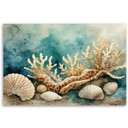 Leinwandbild Muscheln und Seesterne türkis