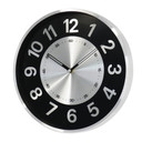 Horloge murale ronde noir et argent effet métal avec grands chiffres pour le salon 30x30x4 cm