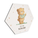 Alu-Dibond Hexagon mit Bär und Buch - positiver Spruch 'Ich bin schlau'