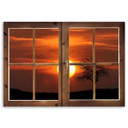 Canvasbillede, Vinduesudsigt, solnedgang