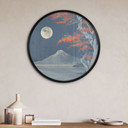 Plakat Vintage - Pełnia księżyca nad szczytem Fuji-san - Roze - Okrągły