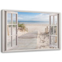 Canvasbillede, Vinduesudsigt strand havlandskab