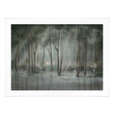 Poster nevelwoud aan het meer met reiger in het groen - Ms Tiff