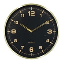 Horloge murale aluminium noir et or, horloge à quartz ronde avec grands chiffres 30x30x4 cm