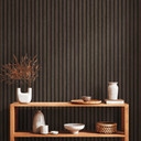 3D træpaneler non-woven tapet - Skandinavisk tapet med lameller af A.S. Creation Brown Black