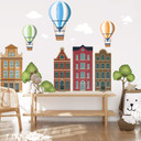 Wallsticker Farverige huse sæt 01 (7 dele)