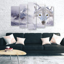 5 stykke lærredsprint, Wolf Forest Fog Nature Grey