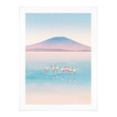 Poster Pastellfärgad sjö med flamingos - Rivers