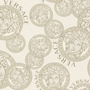 Versace Home włóknina perłowa beżowa głowa meduzy luksusowa designerska tapeta biała