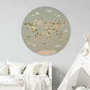 Houten Wanddecoratie Wereldkaart - Wereld van de Dieren - Oliver Robins - Rond