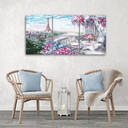 3 stykke lærred Print Paris Eiffeltårnet Landskab Pink Pastel