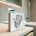 Træ dekoration blok Venter på toilettet - Humoristisk illustration af en frø - Royle