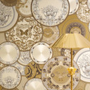 Versace Tapeta z włókniny Art De La Table Baroque Circles Medusa Meander Gold Cream