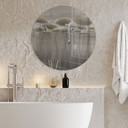 Glasschilderijen Lotusbloemen met zwaan in water in grijs - Ms Tiff - Rond