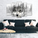 5 stykke lærredsprint, Wolf Forest Nature Grey