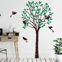 Sticker mural bicolore - Arbre fin aux oiseaux