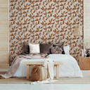 Papier peint intissé avec motif de feuilles de châtaigniers gris, marron floral