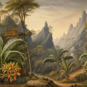 Jungle bjerge palmer beige grøn 371x280 cm Ikke-vævet tapet