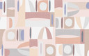 Fototapet Abstrakte former fra midten af århundredet i pastel med beige og blå 2,7 x 4,24 m