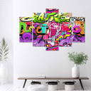 5 stykke lærredstryk Graffiti abstraktion