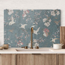 Panel szklany do kuchni Żurawie w szale kwiatów wiśni Niebieski - Bloomery Decor